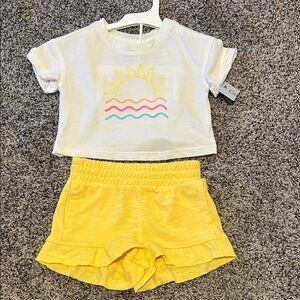 NWT Cat & Jack White Sun Print Tee and Yellow Ruffle Shorts Set 12m